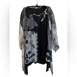Citron Santa Monica 100% Silk Sheer Boho Tunic XL Butterfly Print Whimsygoth